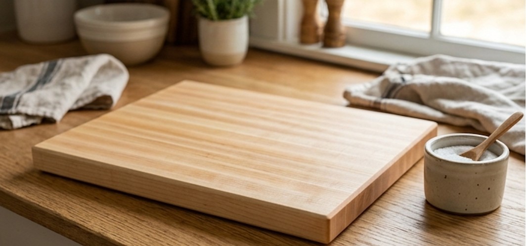 Edge Grain Maple Cutting Board — 10x14 on a kitchen counter